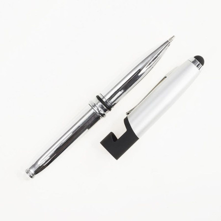 Ручка-стилус металева кулькова Bergamo з LED ліхтариком (сріблястий)