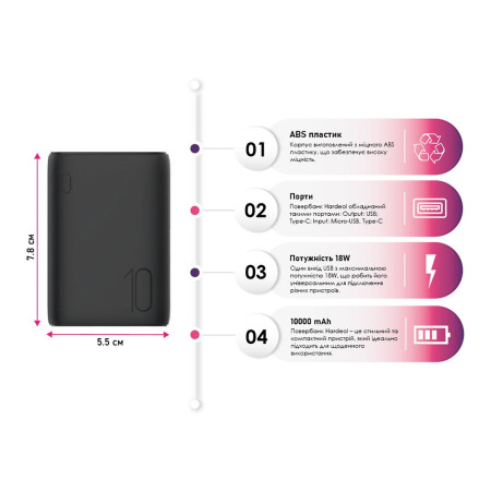 Повербанк 10000 mAh TheGeneral Hardeol, світлодіодний індикатор