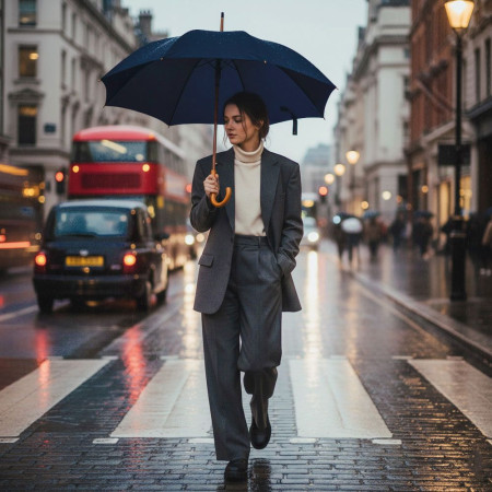 Парасоля-тростина напівавтоматична Bergamo Toprain (темно-синій)