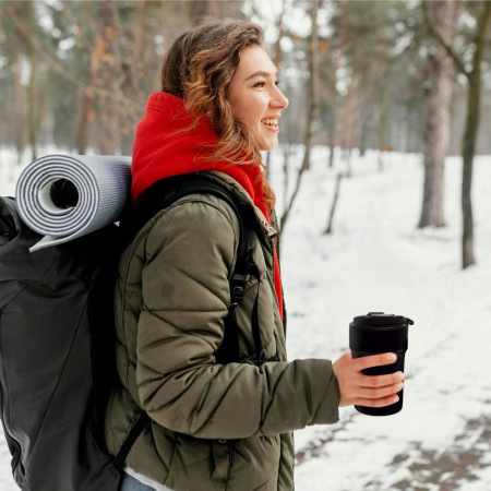 Термокружка 380 мл сталева Line Art Comfy, вакуумна (чорний)