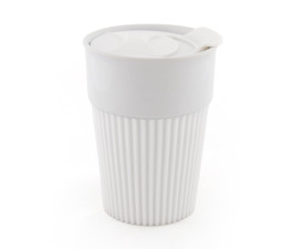 AFINA , Керамічне горнятко з силіконом і пластиковою кришкою, 400 мл