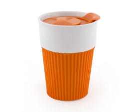 AFINA , Керамічне горнятко з силіконом і пластиковою кришкою, 400 мл (помаранчевий)