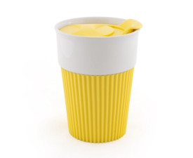 AFINA , Керамічне горнятко з силіконом і пластиковою кришкою, 400 мл (жовтий)