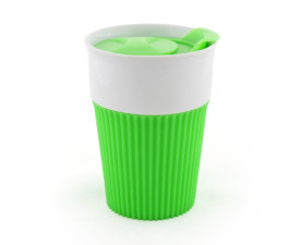 AFINA , Керамічне горнятко з силіконом і пластиковою кришкою, 400 мл (світло-зелений)