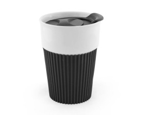 AFINA , Керамічне горнятко з силіконом і пластиковою кришкою, 400 мл (чорний)