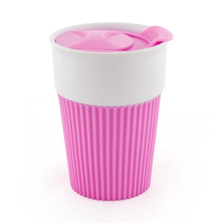 AFINA , Керамічне горнятко з силіконом і пластиковою кришкою, 400 мл (світло-зелений)