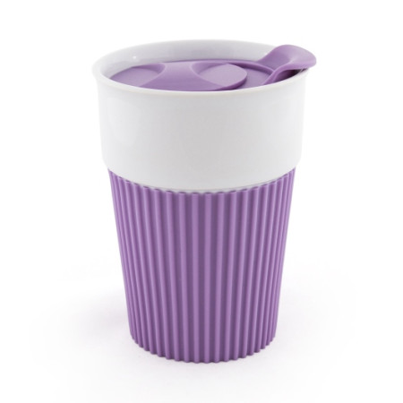 AFINA , Керамічне горнятко з силіконом і пластиковою кришкою, 400 мл (світло-зелений)