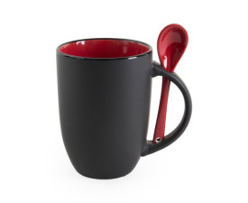 Горнятко BERTINA з ложечкою 380 мл  (чорно-червоний)
