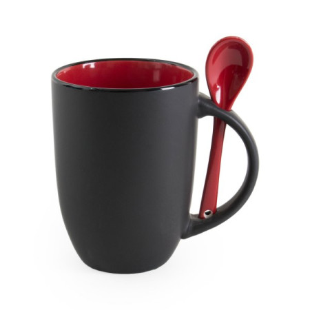 Горнятко BERTINA з ложечкою 380 мл  (чорно-червоний)