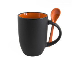 Горнятко BERTINA з ложечкою 380 мл  (чорно-помаранчевий)