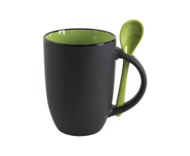 Горнятко BERTINA з ложечкою 380 мл  (чорно-зелений)