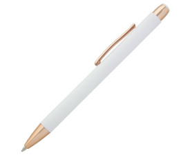 GLORIA, Ручка металева з soft touch поверхнею та елементами й лого в колір рожевого золота, 135/7 мм (білий)