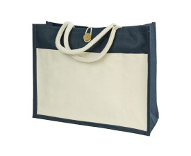 Сумка HANNA, джут/канвас, 45x35x15 см (натуральний/синій)