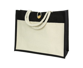 Сумка HANNA, джут/канвас, 45x35x15 см (натуральний/чорний)