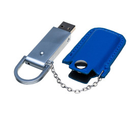 Флеш-пам'ять 'Престиж' 128 Гб метал + шкіра (Синій)