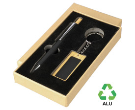 ЕКО набір з бамбуку 'Zaid' (ручка + брелок) прогумований (Чорний)