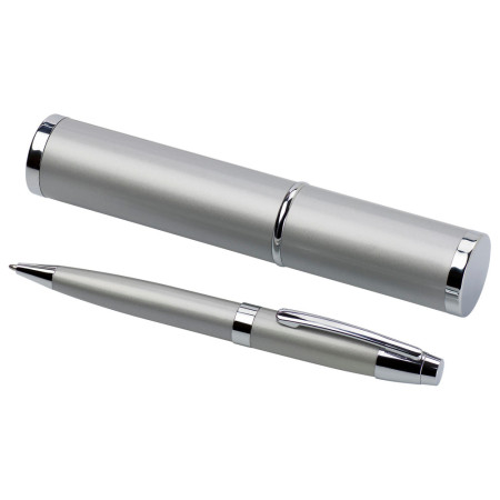 Ручка металева в тубусі 'Mark' поворотна чорне чорнило (Срібний)