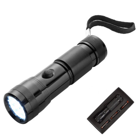 Ліхтарик 'Romeo' алюмінієвий 14 LED у подарунковій коробці (Чорний)