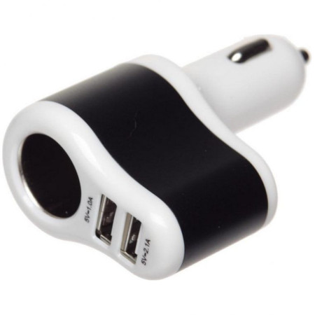 Автомобільний зарядний пристрій 2 порти USB 2.0 + розгалужувач (Чорний)