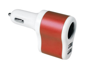 Автомобільний зарядний пристрій 2 порти USB 2.0 + розгалужувач (Червоний)