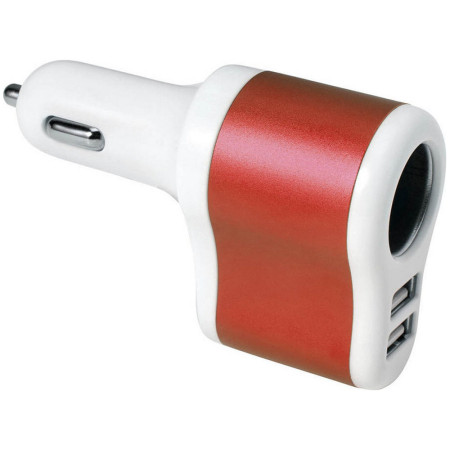 Автомобільний зарядний пристрій 2 порти USB 2.0 + розгалужувач (Червоний)