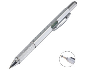 Ручка-стилус 5-в-1 пластикова 'Giuliana' поворотна (Срібний)