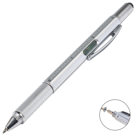 Ручка-стилус 5-в-1 пластикова 'Giuliana' поворотна (Срібний)