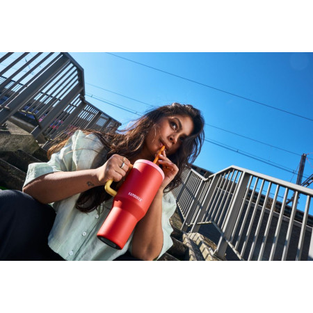 Термокухоль 950 мл сталева Kambukka Rio, вакуумна (кораловий/жовтий)