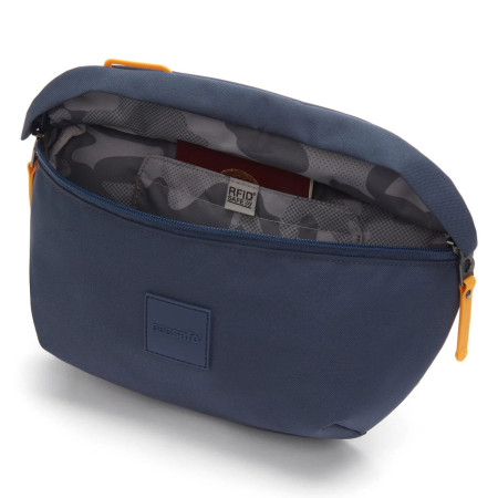 Сумка через плече антизлодій Pacsafe GO Sling (темно-синій/помаранчевий)
