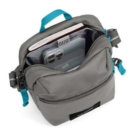 Сумка через плече антизлодій Pacsafe GO Micro Crossbody (сірий/блакитний)