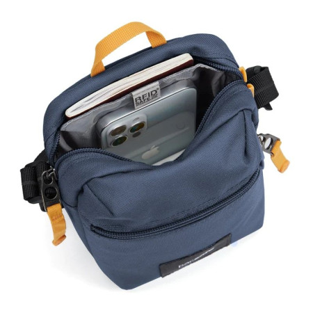 Сумка через плече антизлодій Pacsafe GO Micro Crossbody (темно-синій/жовтий)