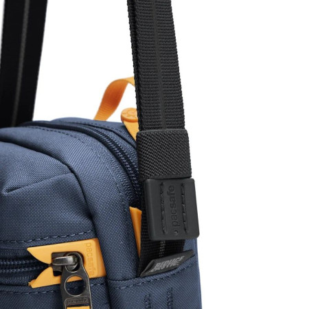 Сумка через плече антизлодій Pacsafe GO Micro Crossbody (темно-синій/жовтий)