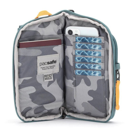 Сумка через плече антизлодій Pacsafe GO Tech Crossbody (свіжий м'ятний/помаранчевий)