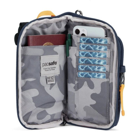 Сумка через плече антизлодій Pacsafe GO Tech Crossbody (темно-синій/жовтий)