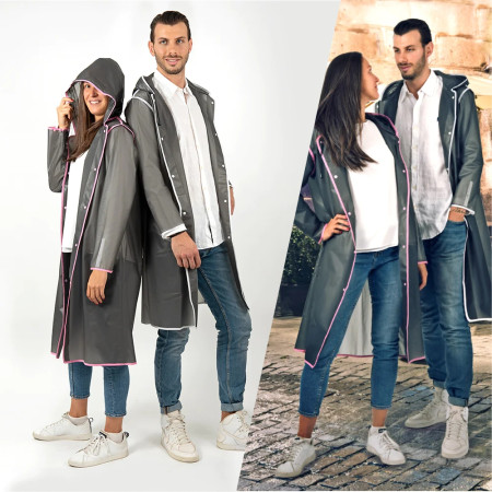 Тренч/дощовик Perletti City напівпрозорий з окантовкою та чохлом (сірий/рожевий) Тренч/дощовик Perletti City напівпрозорий з окантовкою та чохлом (сірий/рожевий)