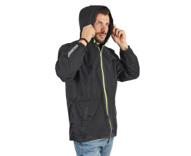 Вітровка чоловіча Perletti Windbreaker зі світловідбиваючими еламентами та чохлом (чорний/лайм)