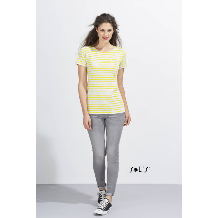 Футболка жіноча SOL'S Miles (світло-сірий меланж/лимонний)