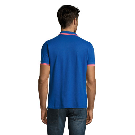 Футболка поло чоловіча SOL'S Pasadena (синій/неоново-кораловий)