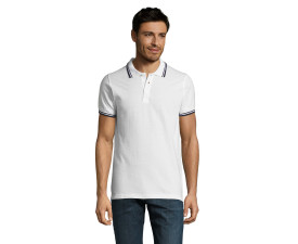 Футболка поло чоловіча SOL'S Pasadena (білий/темно-синій)