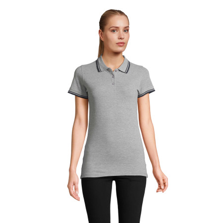 Футболка поло жіноча SOL'S Pasadena (сірий меланж/кобальт)