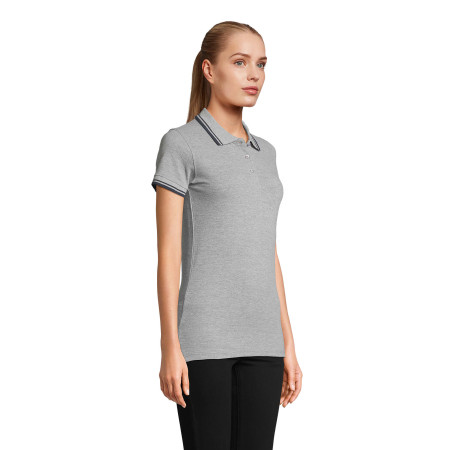 Футболка поло жіноча SOL'S Pasadena (сірий меланж/кобальт)