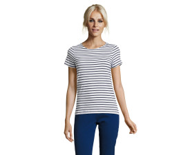 Футболка жіноча SOL'S Miles (білий/темно-синій)