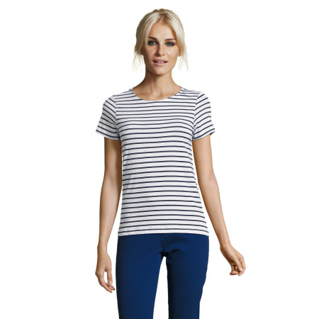 Футболка жіноча SOL'S Miles (білий/темно-синій)