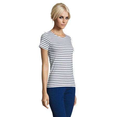 Футболка жіноча SOL'S Miles (білий/темно-синій)