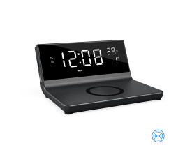 Бездротовий зарядний пристрій з годинником Cyber, TM TEG (чорний)