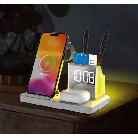 Бездротовий зарядний пристрій з годинником Time Dock, TM TEG (білий)