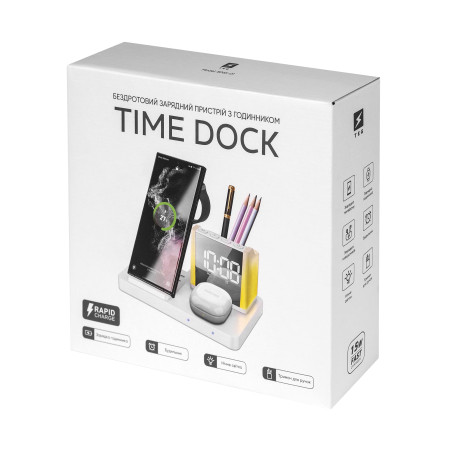 Бездротовий зарядний пристрій з годинником Time Dock, TM TEG (білий)