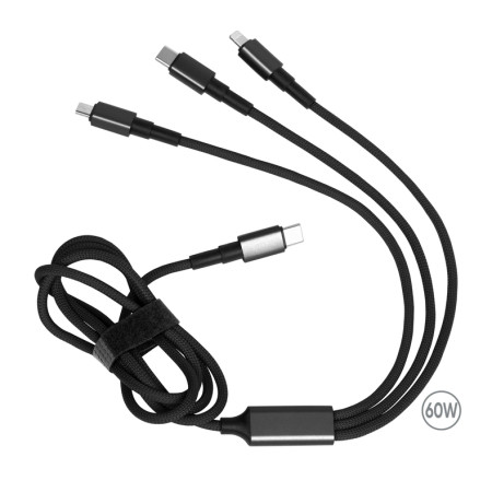 Зарядний кабель Solin Type-C 3в1 60W (чорний) Зарядний кабель Solin Type-C 3в1 60W (чорний)