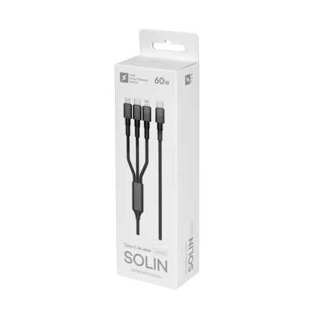 Зарядний кабель Solin Type-C 3в1 60W (чорний) Зарядний кабель Solin Type-C 3в1 60W (чорний)