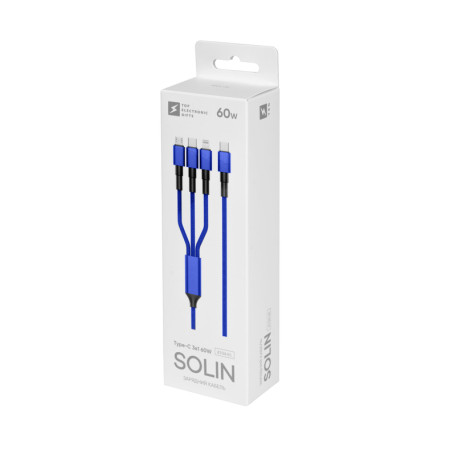 Зарядний кабель Solin Type-C 3в1 60W (синій)